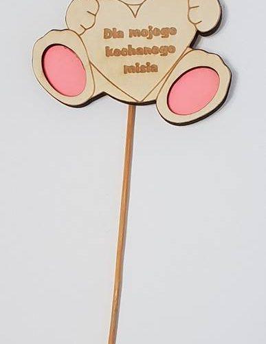 Ozdoba do kwiatów - miś na patyku z grawerem