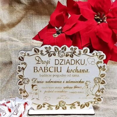 Laurka na Dzień  Babci i Dziadka drewniana z grawerem - obrazek 2