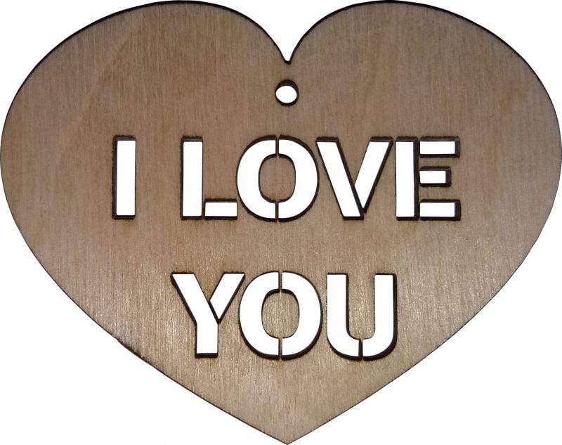 Zawieszka drewniana w kształcie serca - I Love You