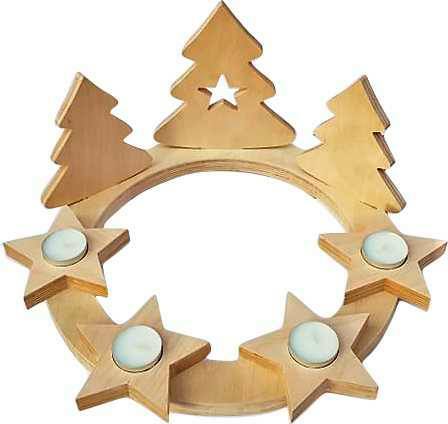Dekoracja Świąteczna - Świecznik wieniec adwentowy drewniany