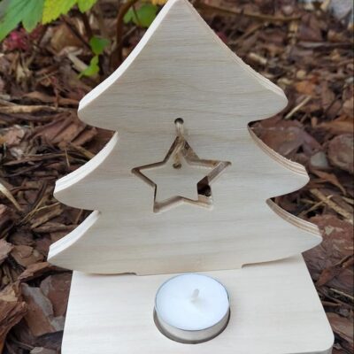 Świecznik z podstawką na tealight choinka- drewniana dekoracja świąteczna - obrazek 4