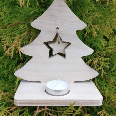 Świecznik z podstawką na tealight choinka- drewniana dekoracja świąteczna - obrazek 2