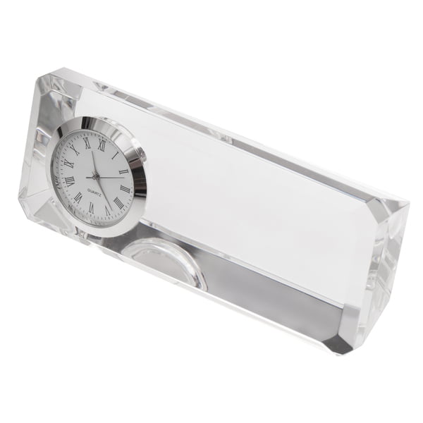 Kryształowy przycisk do papieru z zegarem Cristalino - transparentny