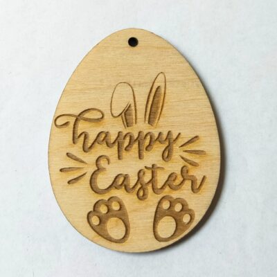 Jajko wielkanocne drewniane z grawerem Happy Easter - obrazek 2