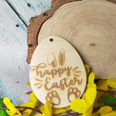 Jajko wielkanocne drewniane z grawerem Happy Easter - obrazek 3
